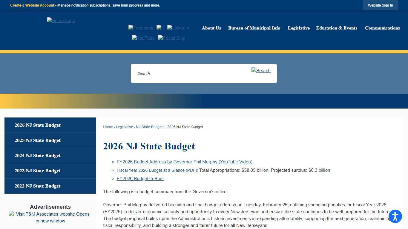 2026 NJ State Budget New Jersey League of Municipalities